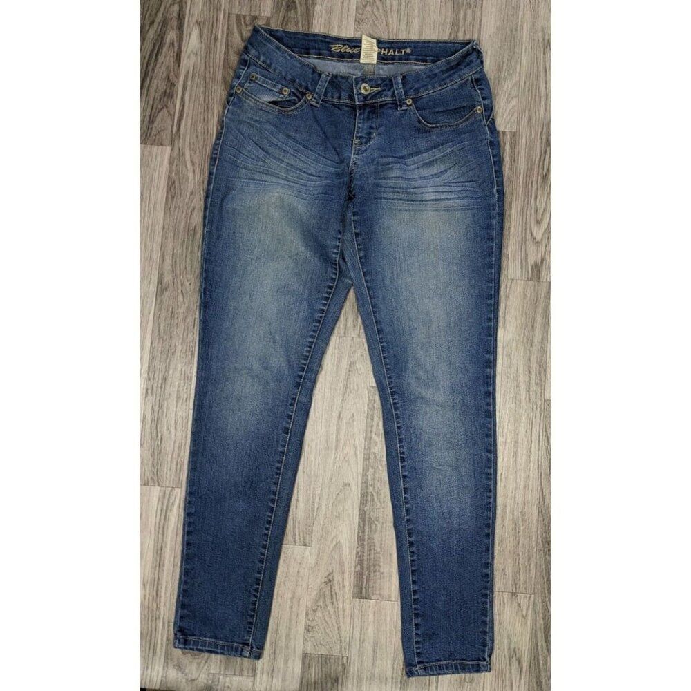 Blue Asphalt Size 7 Short Pockets Whiskered Skinny Denim Blue Jeans